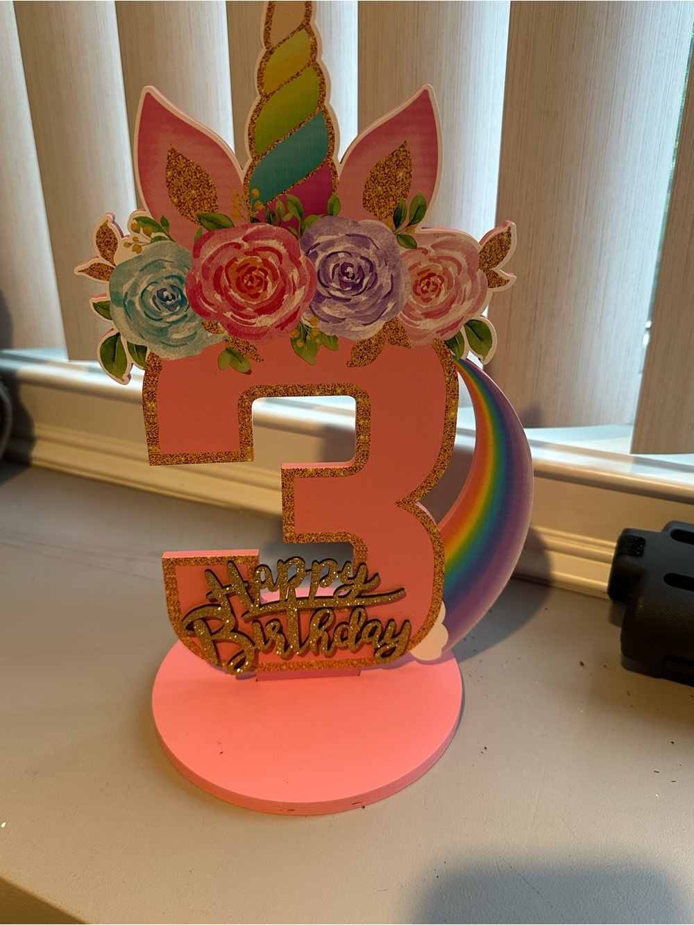Unicorn Number 3 Birthday Table Decor - Pink